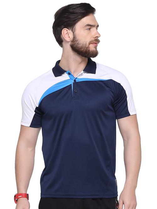 dark blue color block polo t-shirt - 16957873 - Very Small Image - 1