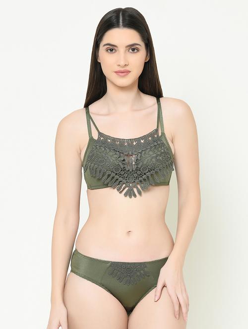 lace detail full coverage bra with panty set - 16958010 - Very Small Image - 1