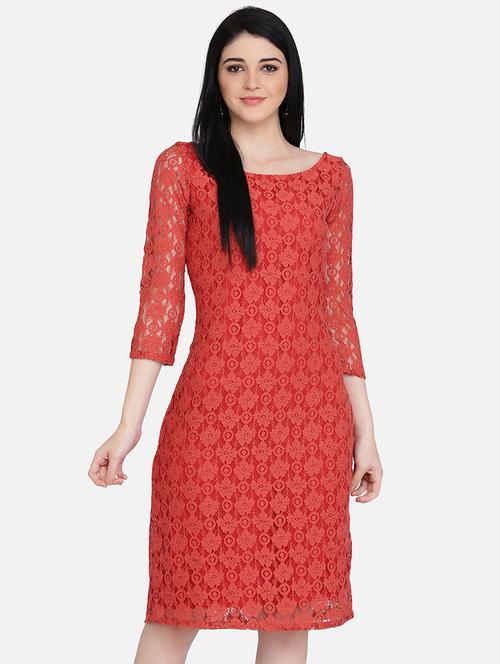 round neck laced sheath dress - 16958246 - Very Small Image - 1
