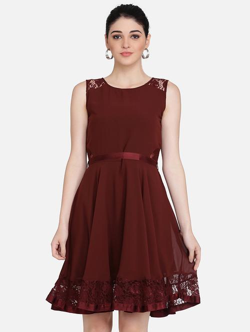 lace panel tie back laced dress - 16958257 - Very Small Image - 1