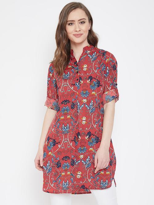 mandarin neck floral tunic - 16958513 - Very Small Image - 1