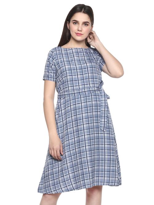 tie front checkered flared dress - 16959100 - Very Small Image - 1