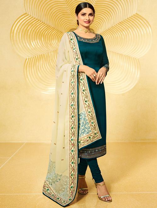 embroidered churidar semi-stitched suit - 16959177 - Very Small Image - 1