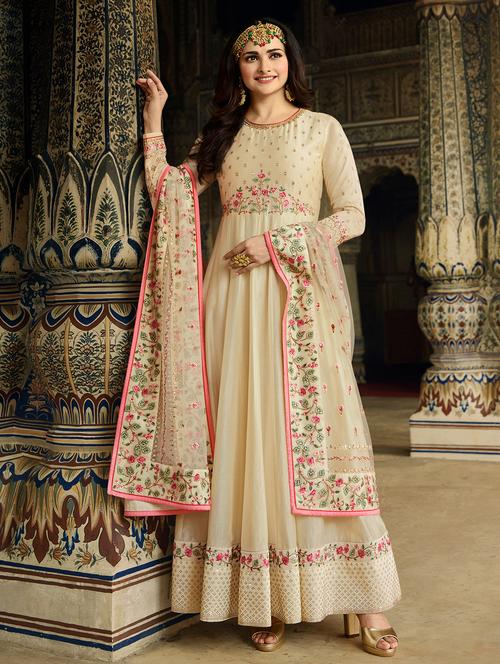 embroidered anarkali semi-stitched suit - 16959216 - Very Small Image - 1
