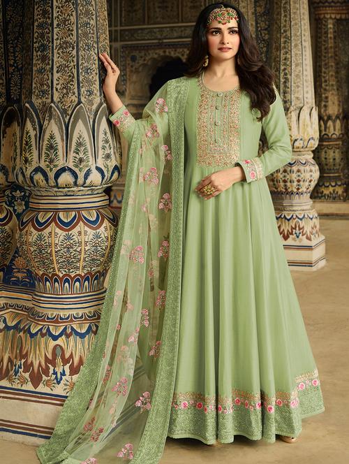 embroidered anarkali semi-stitched suit - 16959218 - Very Small Image - 1