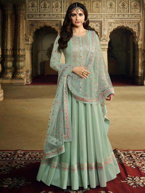 embroidered semi-stitched suit - 16959220 - Very Small Image - 1