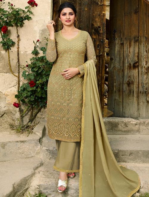 embroidered semi-stitched suit - 16959226 - Very Small Image - 1
