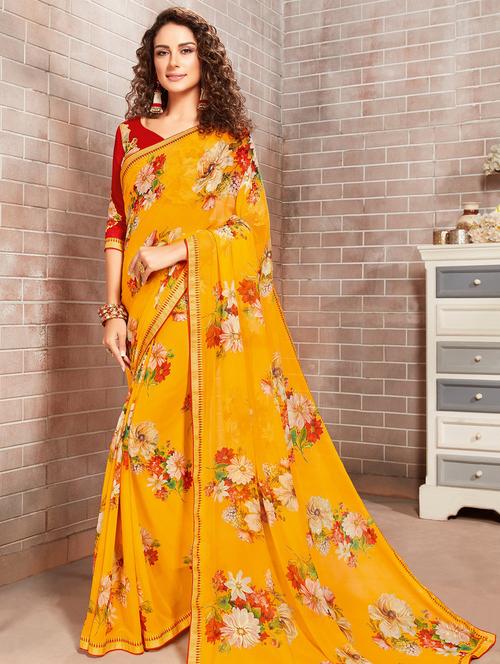 floral printed saree with blouse - 16959337 - Very Small Image - 1