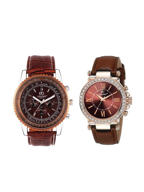 adamo couple combo brown dial men's & women's watch a304br04-334kel14 - 16960025 - Very Small Image - 1