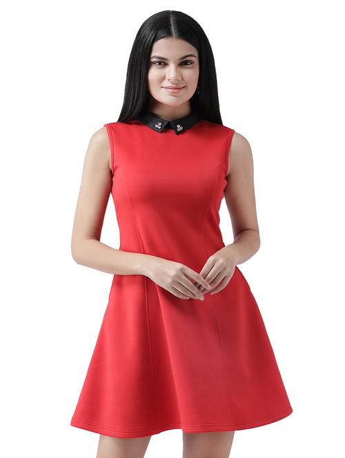 contrast collar flared dress - 16960411 - Very Small Image - 1