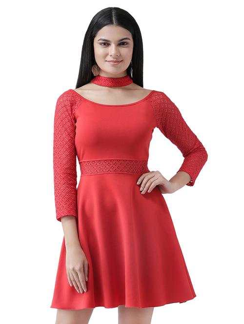 choker neck lace panel flared dress - 16960418 - Very Small Image - 1