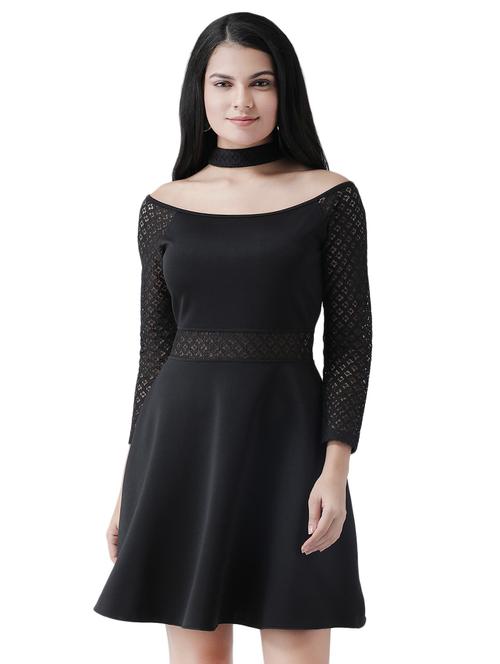 choker neck lace panel flared dress - 16960419 - Very Small Image - 1
