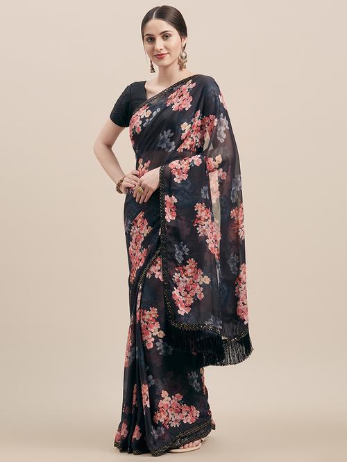 floral printed saree with blouse - 16960785 - Very Small Image - 1