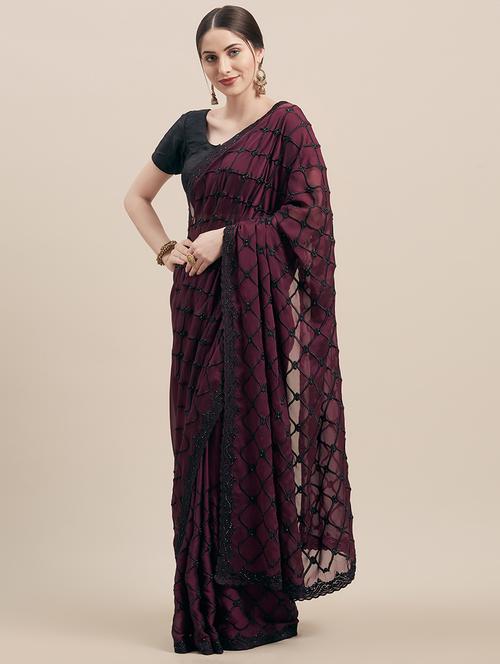self design embroidered saree with blouse - 16960790 - Very Small Image - 1