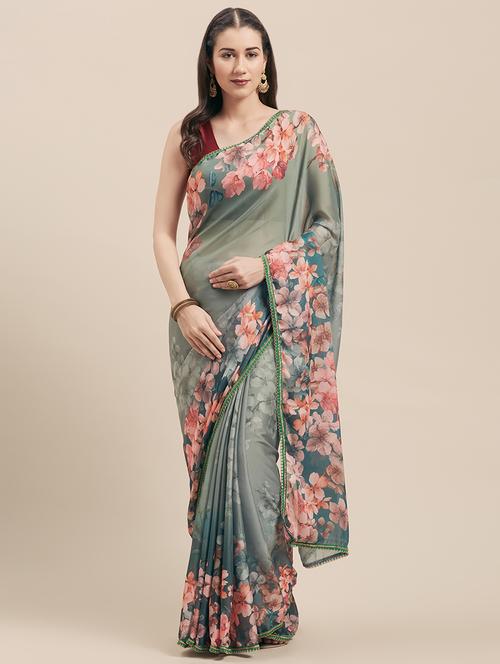 floral printed saree with blouse - 16960794 - Very Small Image - 1