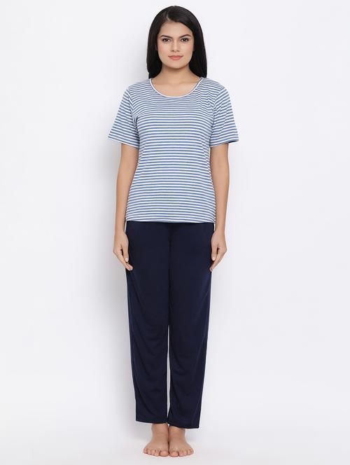 round neck striped tee & pajama set - 16960861 - Very Small Image - 1