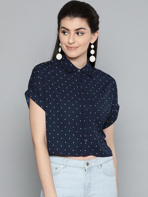 drop shoulder polka dot crop shirt - 16962226 - Very Small Image - 1