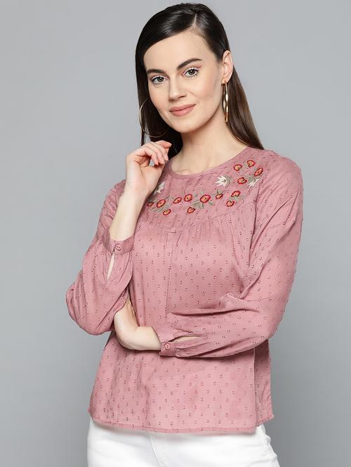 embroidered detail dobby top - 16962249 - Very Small Image - 1