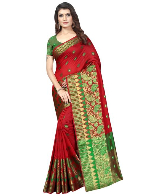 self design banarasi saree with blouse - 16962462 - Very Small Image - 1