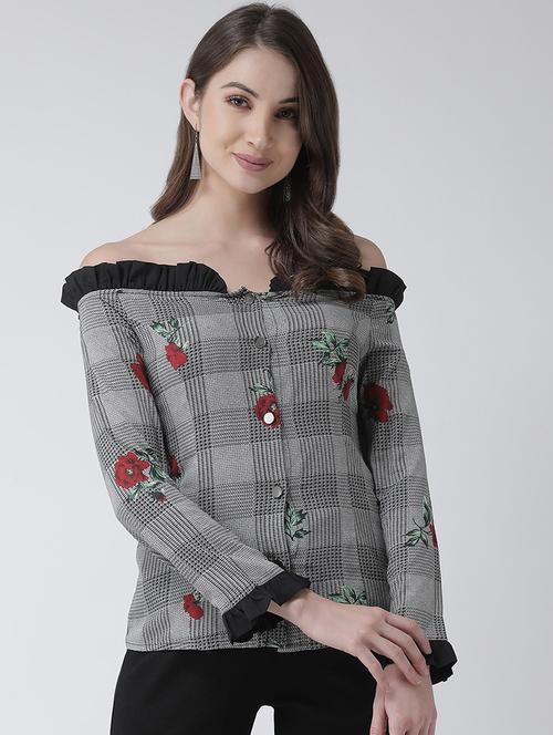 off shoulder checkered top - 16962745 - Very Small Image - 1