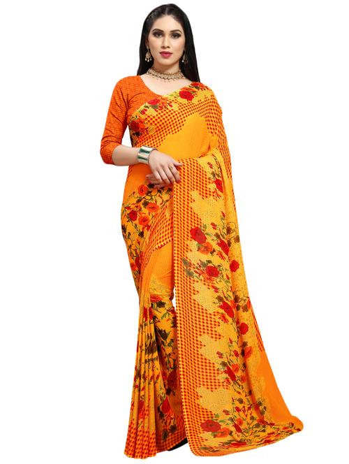 floral printed saree with blouse - 16962858 - Very Small Image - 1