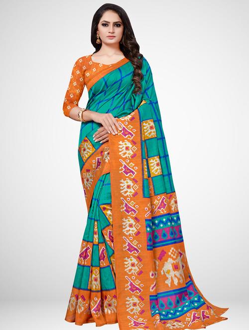 checkered printed saree with blouse - 16962861 - Very Small Image - 1