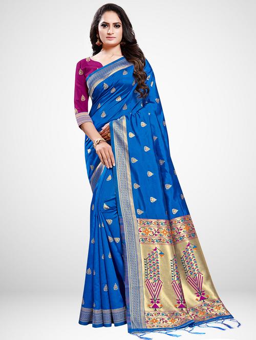 ethnic motif printed saree with blouse - 16962901 - Very Small Image - 1