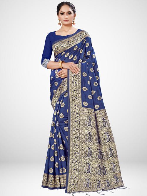 ethnic motif printed saree with blouse - 16962903 - Very Small Image - 1