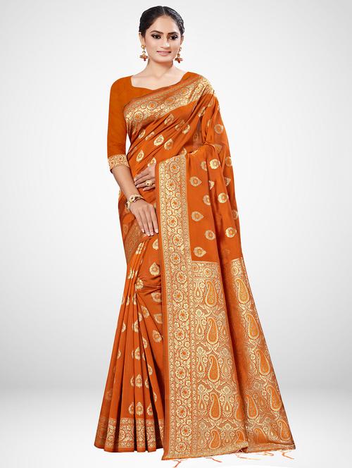 ethnic motif printed saree with blouse - 16962906 - Very Small Image - 1