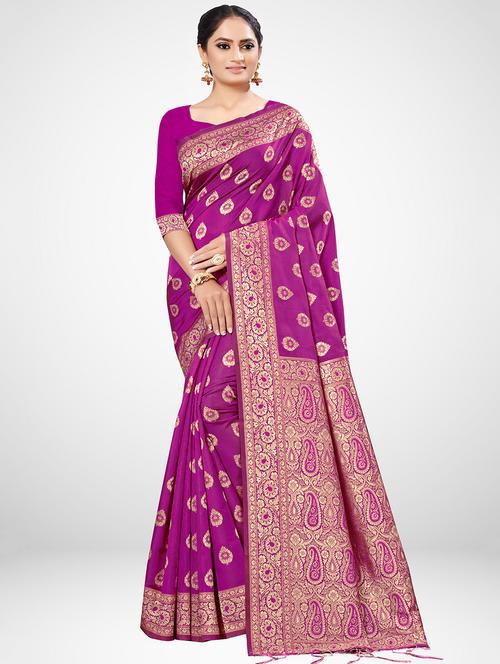 ethnic motif printed saree with blouse - 16962908 - Very Small Image - 1