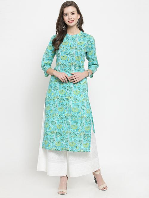 turquoise cotton kurta palazzo set - 16962984 - Very Small Image - 1