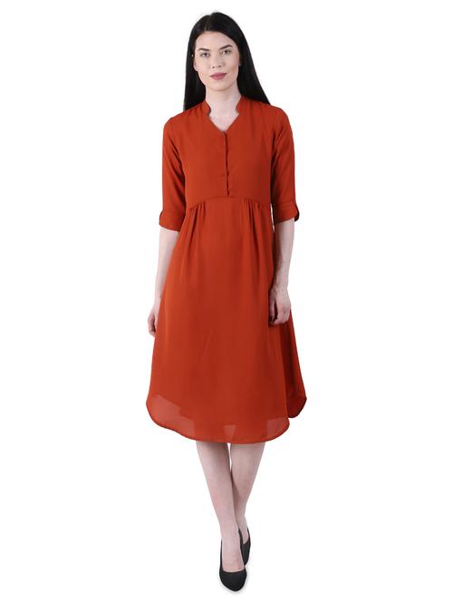 mandarin neck solid a-line dress - 16963235 - Very Small Image - 1