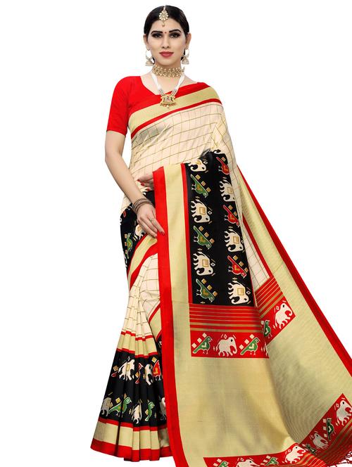 checkered printed saree with blouse - 16963410 - Very Small Image - 1