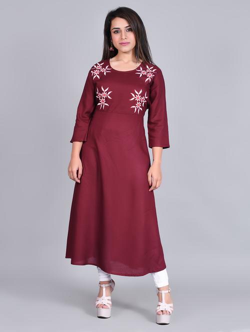 floral embroidered a-line kurta - 16963477 - Very Small Image - 1