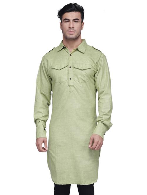 green solid pathani kurta - 16963530 - Very Small Image - 1