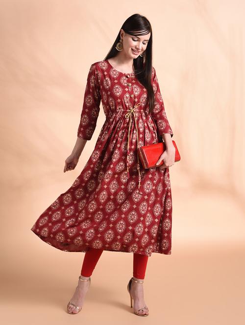 gold print flared kurta - 16963964 - Very Small Image - 1