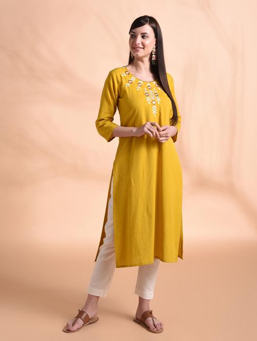 yoke embroidered straight kurta - 16964009 - Very Small Image - 1