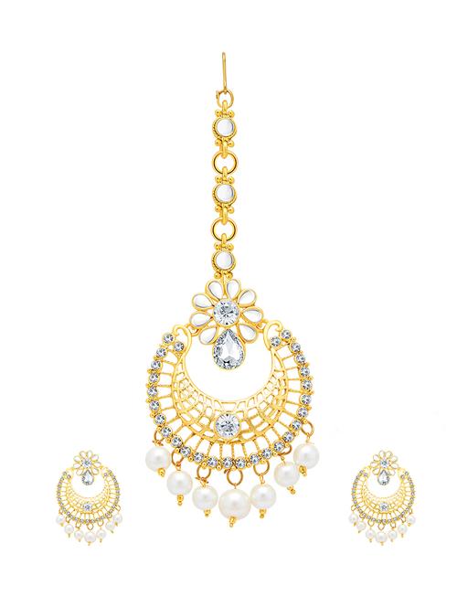 white brass chandellier earring with mangtika - 16964396 - Very Small Image - 1