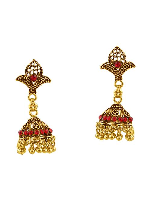 red brass jhumka earring - 16964422 - Very Small Image - 1