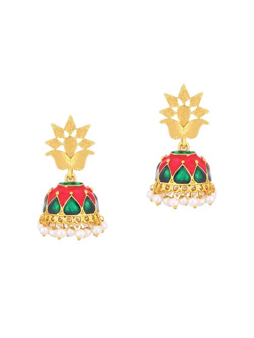 pink brass jhumka earring - 16964639 - Very Small Image - 1