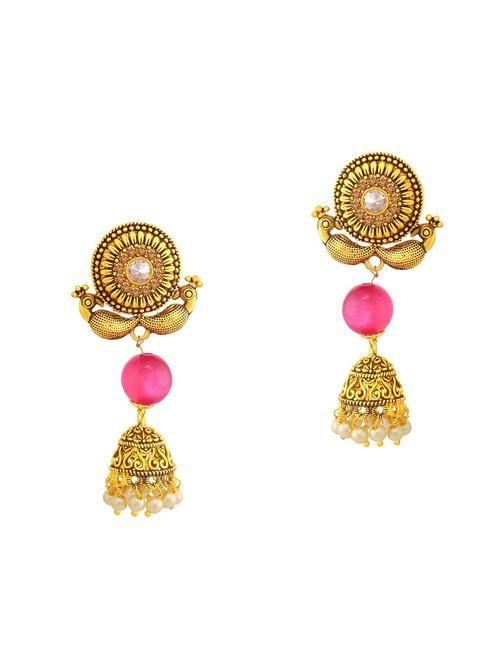 pink brass jhumka earring - 16964733 - Very Small Image - 1