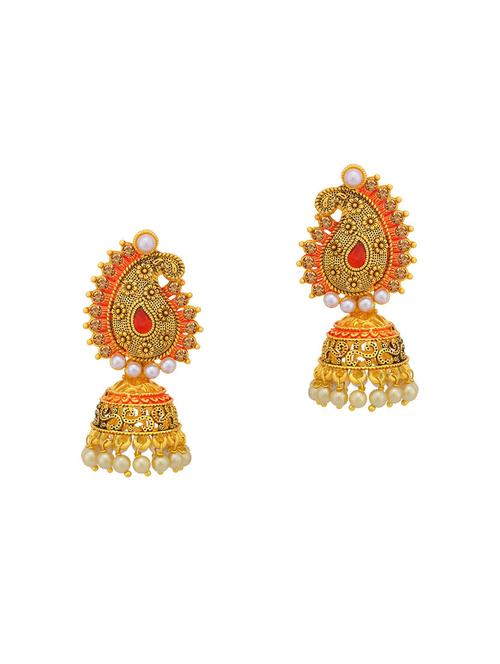red brass jhumka earring - 16964765 - Very Small Image - 1