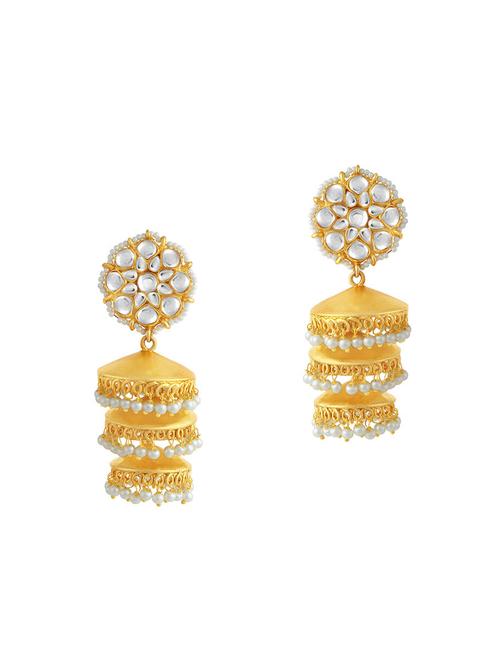 gold brass jhumka earring - 16964797 - Very Small Image - 1