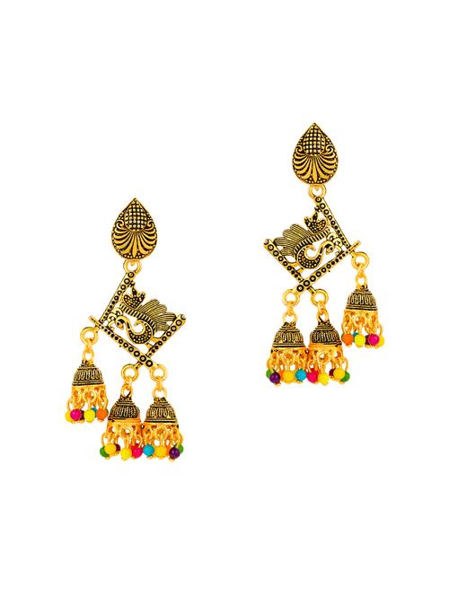 yellow brass jhumka earring - 16964952 - Very Small Image - 1