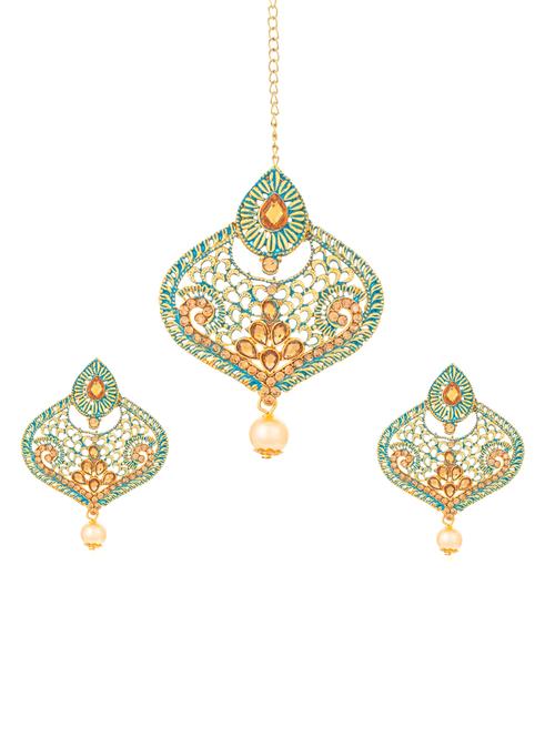 green brass chandellier earring maangtikka - 16964966 - Very Small Image - 1
