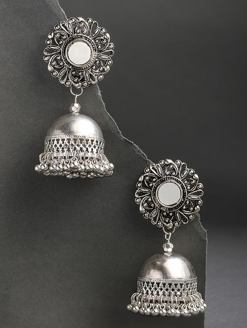 silver brass jhumka earring - 16964972 - Very Small Image - 1