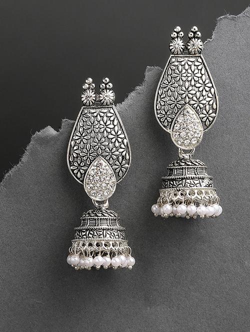 silver brass jhumka earring - 16965012 - Very Small Image - 1