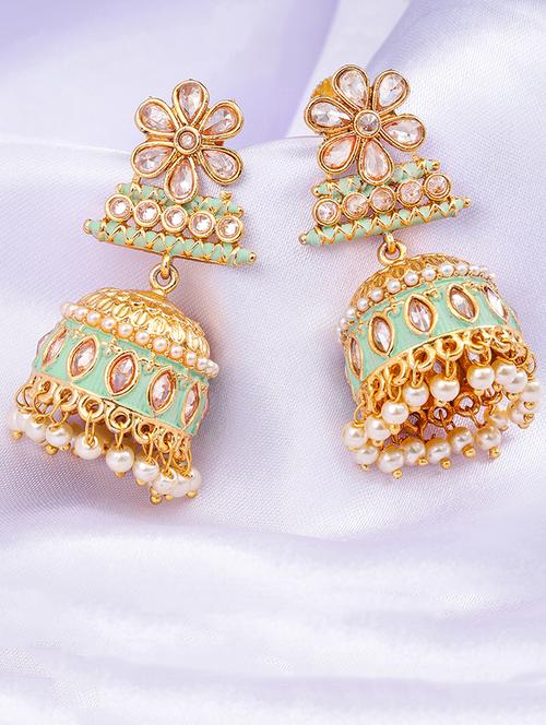 green brass jhumka earring - 16965036 - Very Small Image - 1