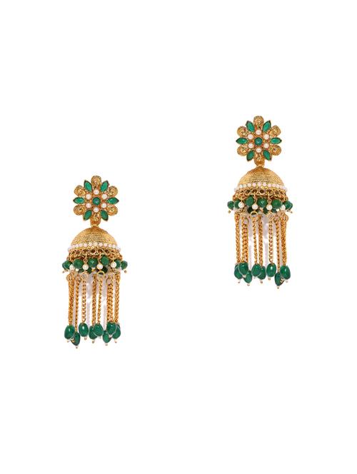 green brass jhumka earring - 16965042 - Very Small Image - 1