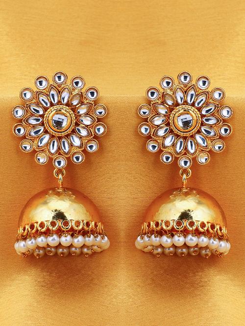 gold brass jhumka earring - 16965083 - Very Small Image - 1